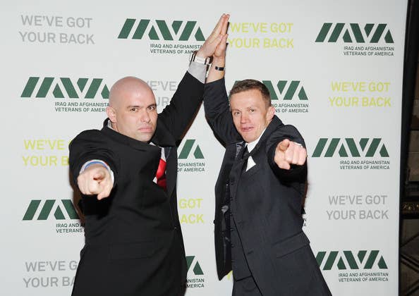 IAVA Member Veterans Moses Maddox (L) and Dave Smith attend IAVA's Sixth Annual Heroes Gala at Cipriani 42nd Street on November 13, 2012 in New York City.