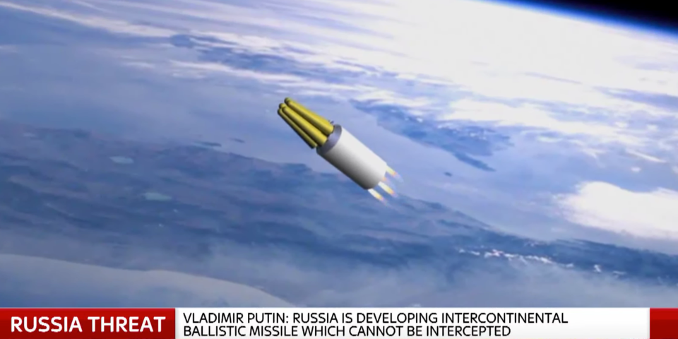 graphic showingu00a0an ICBM payload in space.