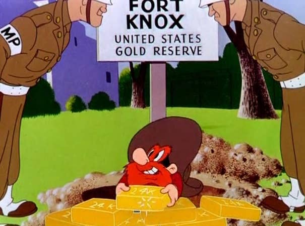 Cartoon of Fort Knox, buillon depository