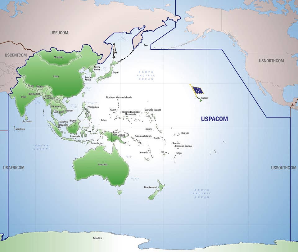 The area of responsibility for US Pacific Command, now known as US Indo-Pacific Command.