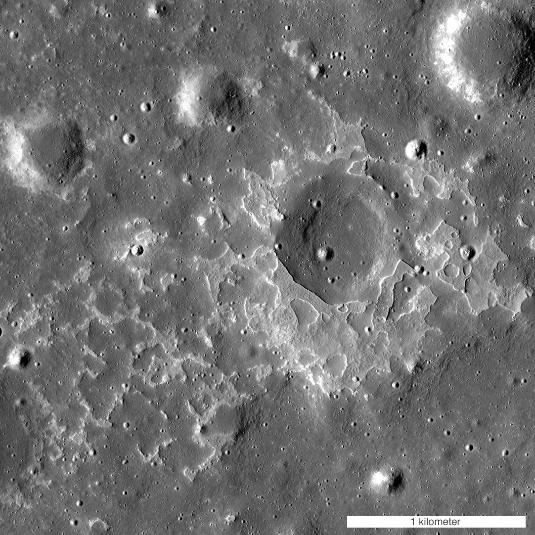 An overhead view of the moon's surface.