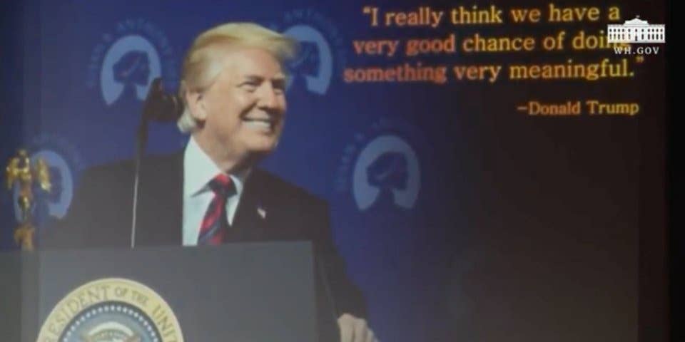 A frame from the video showing Trump as a star of the film.