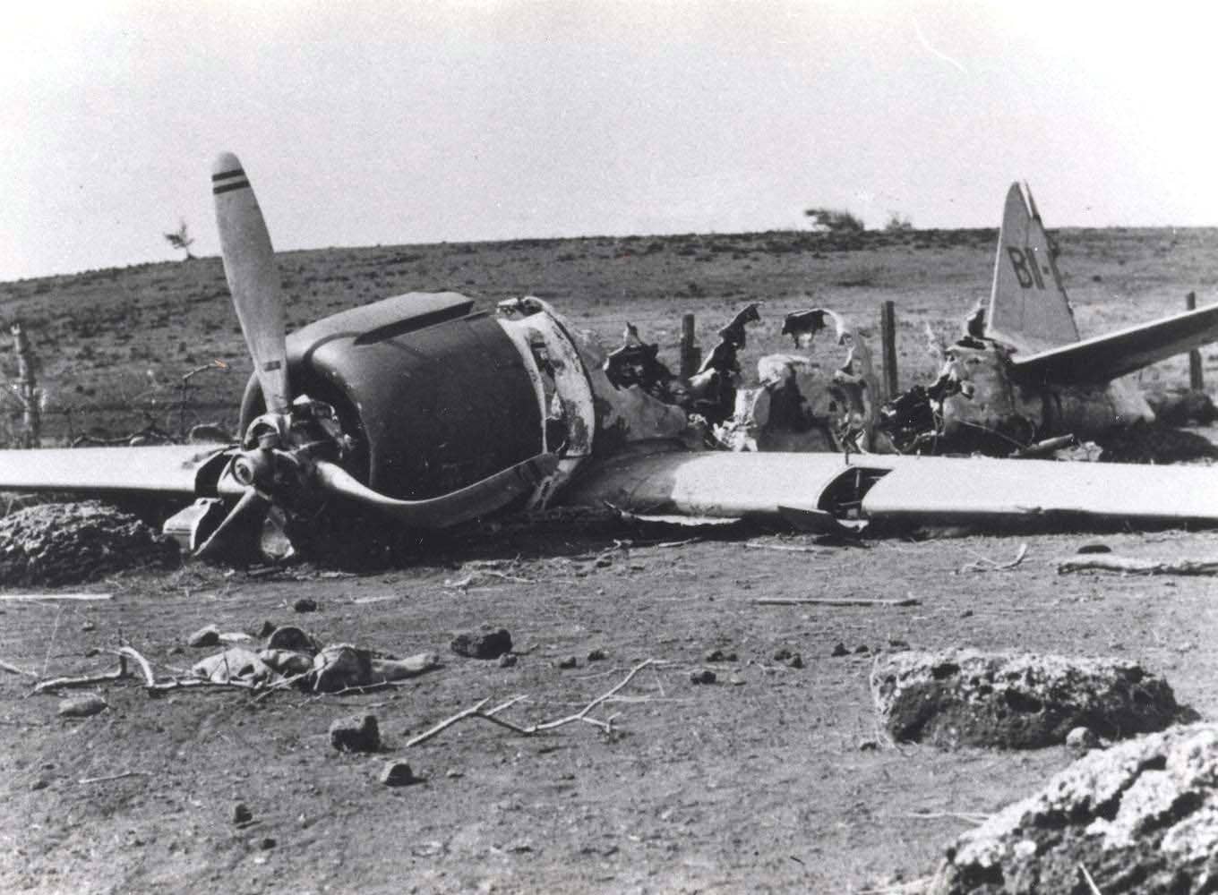 Damaged aircraft on Hickam Field, Hawaii, after the surprise Japanese attack on Pearl Harbor.
