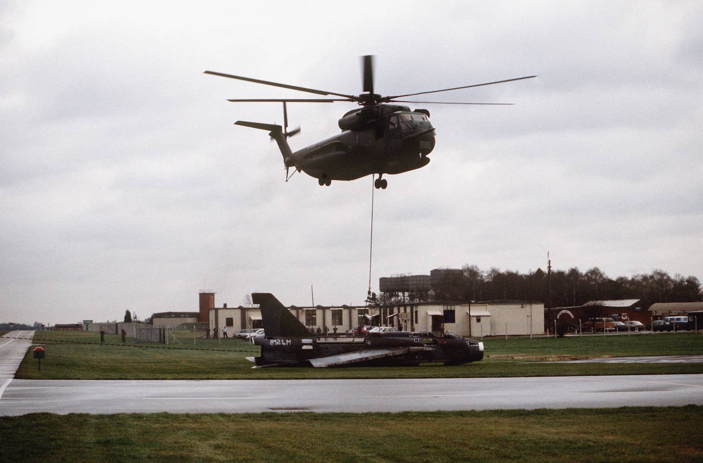 This English Electric Lightning is being hauled away by a Sikorsky HH-53C. When it was flyable, it wasn't much prettier.<br>(USAF photo by MSgt. Samual A. Hotton)