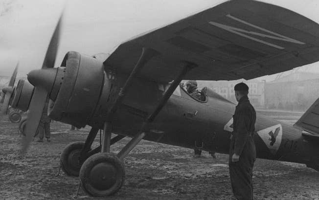A Polish P.11 is readied for takeoff. Lt. Col. Leopold Pamula was flying a P.11 when he conducted the first taran attack of World War II.