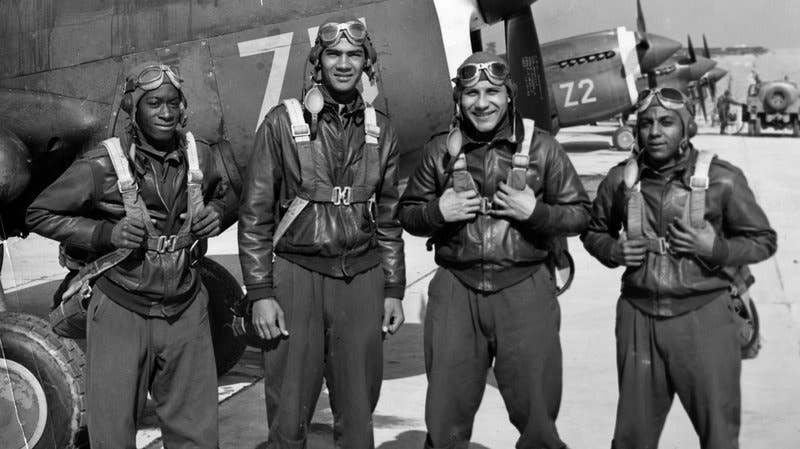 Airman Dickson pictured with fellow pilots some 70 years before his remains were found