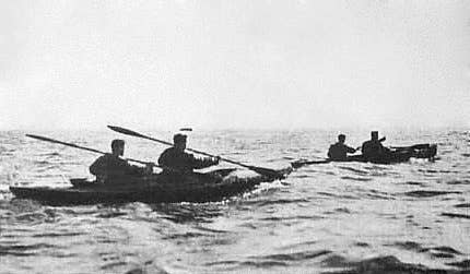 The "Cockleshell Heroes," another group of canoe raiders who sunk ships with explosives.<br>(Royal Marine Museum)