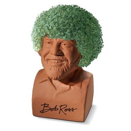Bob Ross sculpture with chia seeds for hair