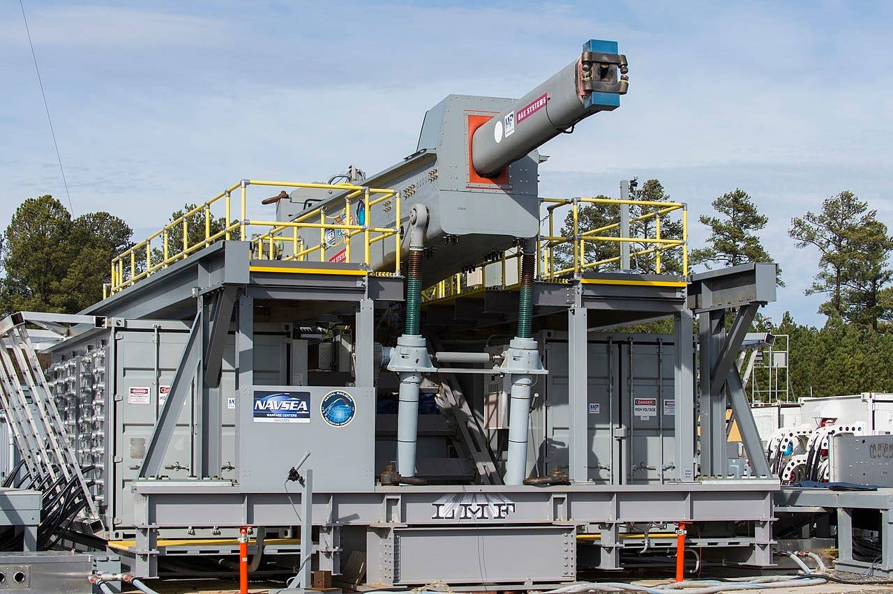 The Office of Naval Research-sponsored Electromagnetic Railgun at terminal range located at Naval Surface Warfare Center Dahlgren Division. (US Navy photo by John F. Williams)