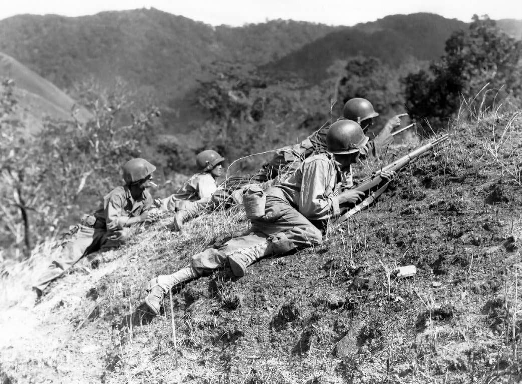 U.S. Army 25th Infantry Division soldiers at Baleta Pass on Luzon Island in the Philippines in 1945.<br>(U.S. Army)