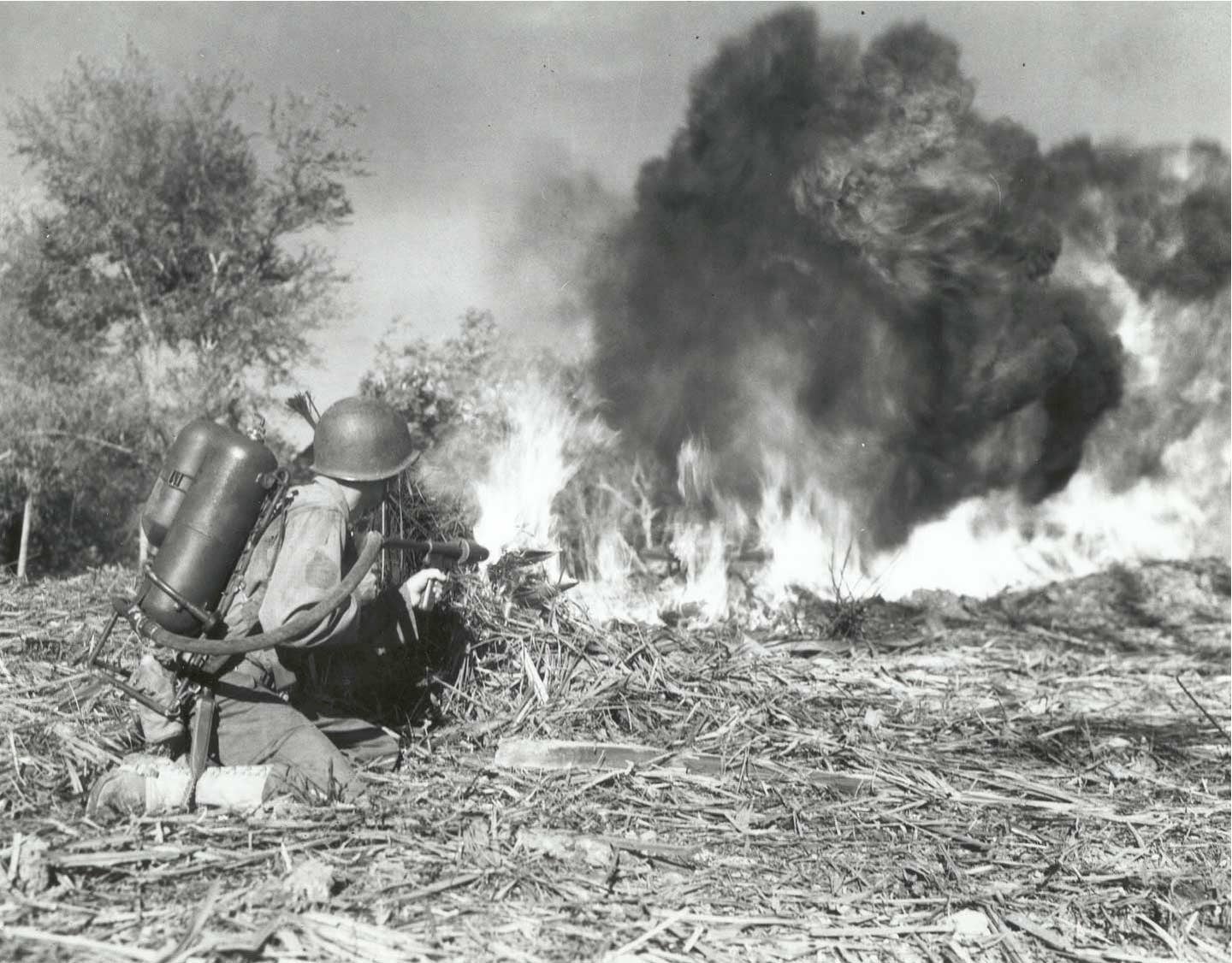 Traditional flamethrowers, like this M2 being used in the Pacific Theater, were effective, but had a lot of drawbacks. (US Army)