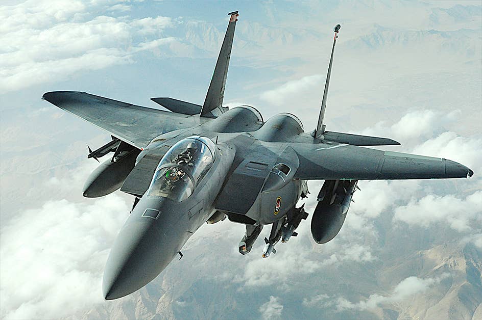 An F-15E Strike Eagle flies over Afghanistan. (U.S. Air Force Staff Sgt. Aaron Allmon)