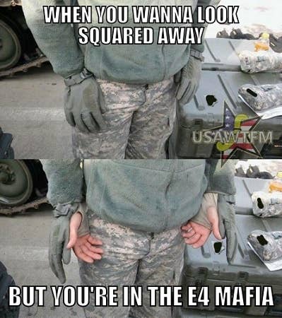 When it comes to the extremely minor rules that get broken, don't even lift a finger. The NCOs can (and will) handle it. (Meme via U.S. Army WTF Moments)