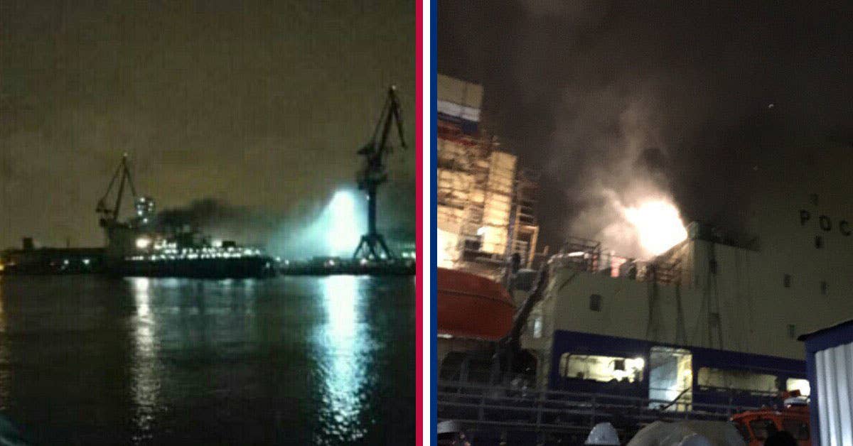 Russian icebreaker under construction burns for hours