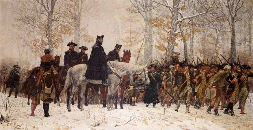 Taking colonists' homes was so despicable that Washington and his men would rather freeze than stoop to the Brits' level. (Washington's Army as it marches toward Valley Forge, William Trego, 1777)