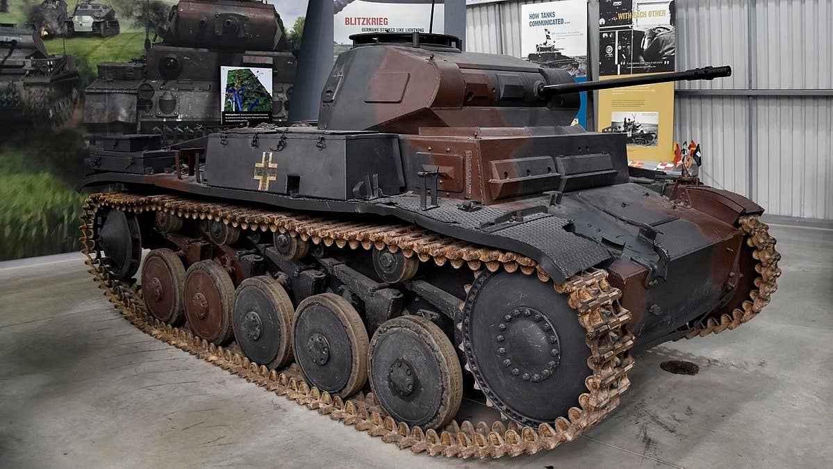 A German Panzer Mk. II sits in a tank museum. Tankers didn't want to get caught in this small beast, but it split the job of gunner and commander, giving a tactical advantage and setting the standard for all tanks that came after.<br>(Paul Hermans, CC BY-SA 4.0)