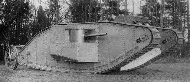 The British Mark I tank created tank warfare, eclipsing the armored cars that had been used previously.<br>(British Government)