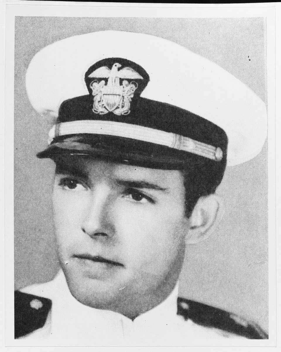 Ensign Herbert C. Jones, who was passing ammunition up to gun crews when he was critically injured. (US Navy photo)
