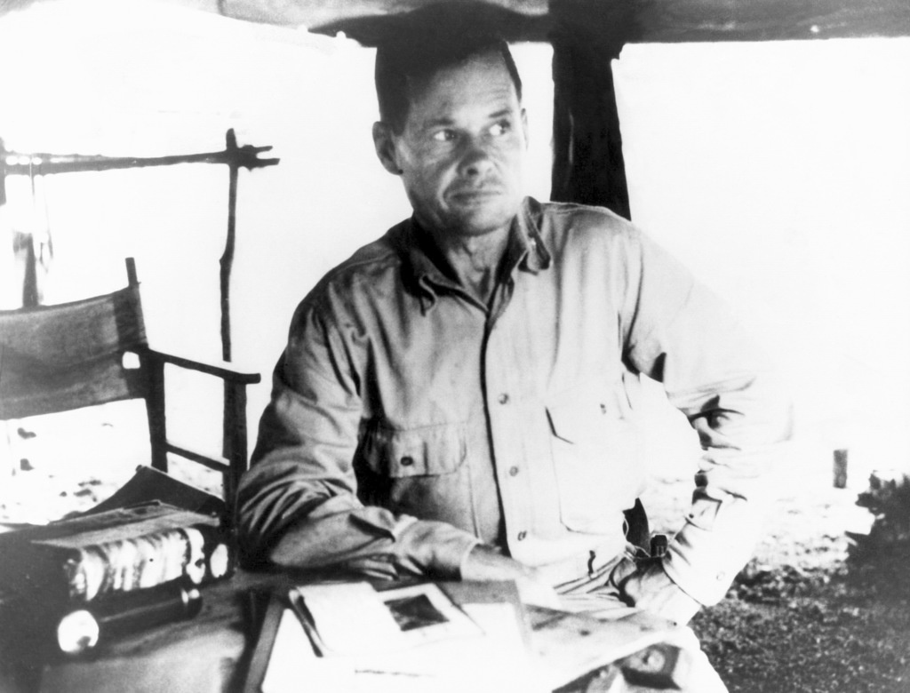 Lt. Col. Lewis &quot;Chesty&quot; Puller at a command post at Guadalcanal in World War II.
