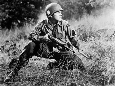 Audie Murphy with an M1 carbine in 'To Hell And Back,' the film about his Medal of Honor experience in World War II. (Universal International Pictures)