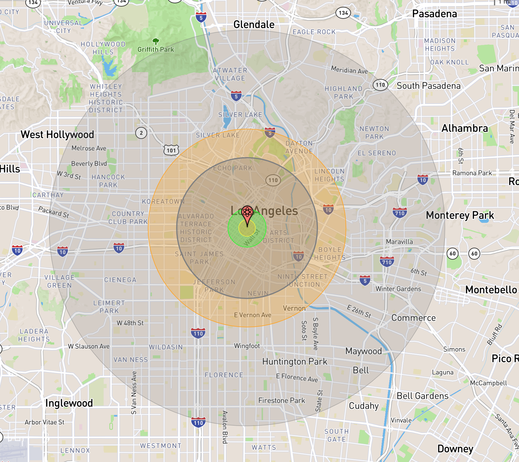 It could always be worse. This is a 150-Kiloton North Korean nuclear strike on Los Angeles. (Nukemap)