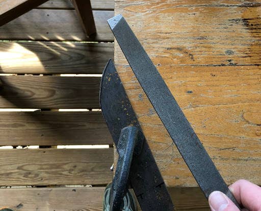 By using the width of the metal to dictate the size of the blade, you only need to shape one corner.