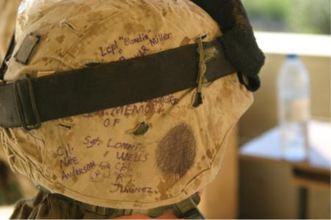 modern troops write on their helmets