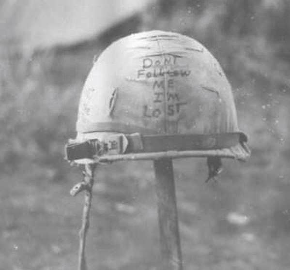 vietnam troops write on their helmets