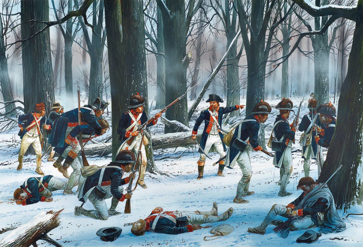 A very generous (for the Americans) painting of the battle. (Illustration by Peter Dennis from John Winkler's,&nbsp;<em>Wabash 1791: St. Clair's Defeat</em>/ courtesy of Fort Recovery State Museum)