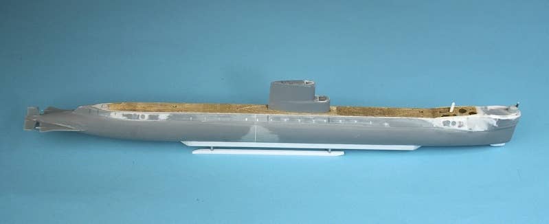 A model of the USS Seawolf with its special operations features deployed.