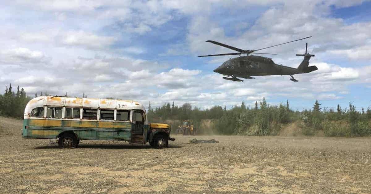 The Into the Wild bus was airlifted by the Alaska National Guard for safety concerns