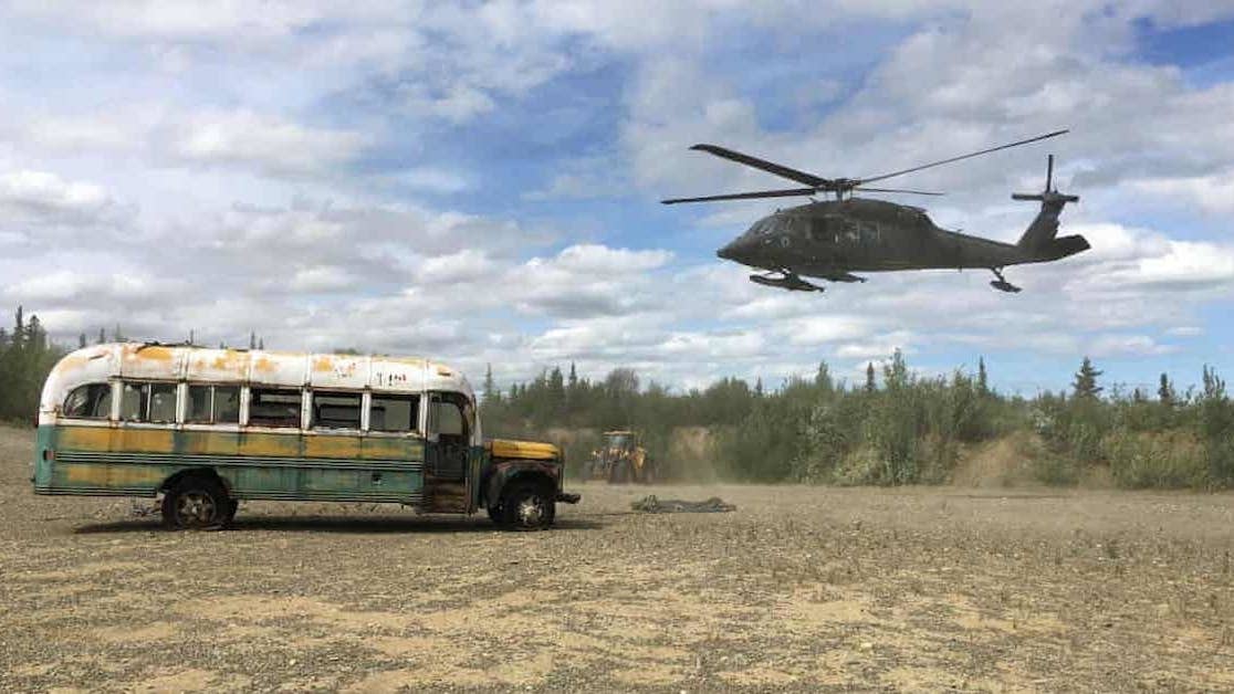 The Into the Wild bus was airlifted by the Alaska National Guard for safety concerns