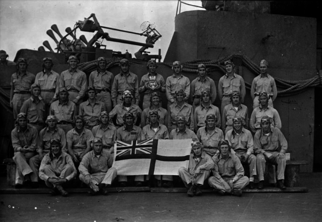 <em>American pilots of VF-3 pose aboard HMS </em>Victorious/<em>USS </em>Robin <em>(U.S. Navy)</em>