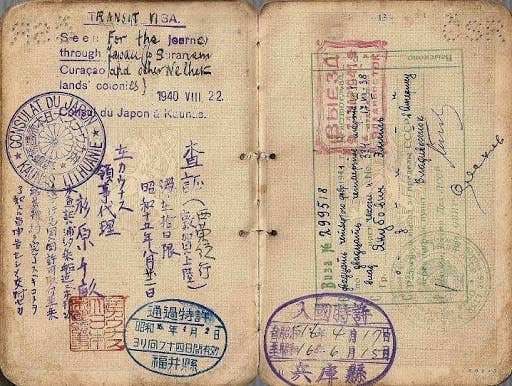 <em>The holder of this Czech passport escaped to Poland in 1939 and received a Sugihara visa for travel via Siberia and Japan to Suriname. (Public Domain/Scanned by username Huddyhuddy)</em>