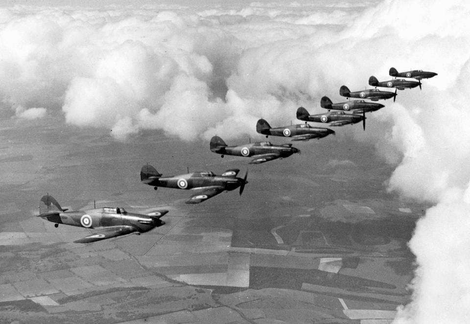<em>Hawker Hurricanes during the Battle of Britain (Photo from the Imperial War Museum)</em>
