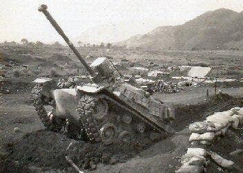 <em>A ramped up M48 Patton tank in Vietnam. (Jack Butcher)</em>