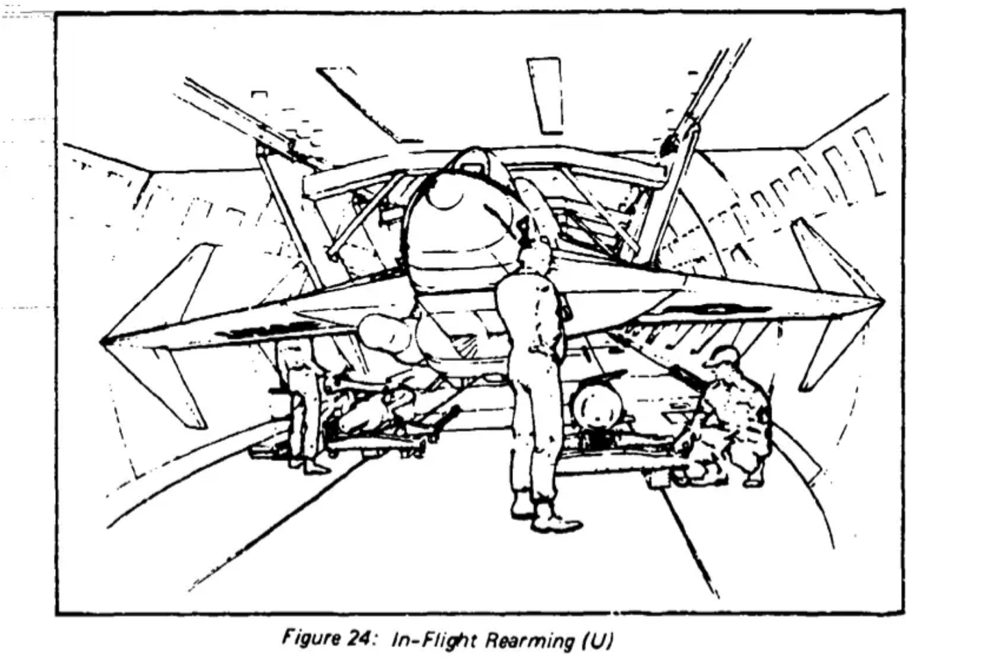 Sketch of a micro fighter inside a 747 fuselage.