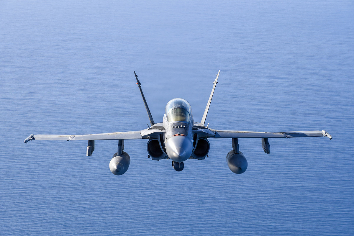A VX-31 “Dust Devils” EA-18G Growler flies over the Point Mugu Sea Range during a photo exercise. The squadron supports Naval Air Warfare Center Weapons Division in the development and testing of capabilities that enhance warfighter survivability. (U.S. Navy photo by Katie Archibald)