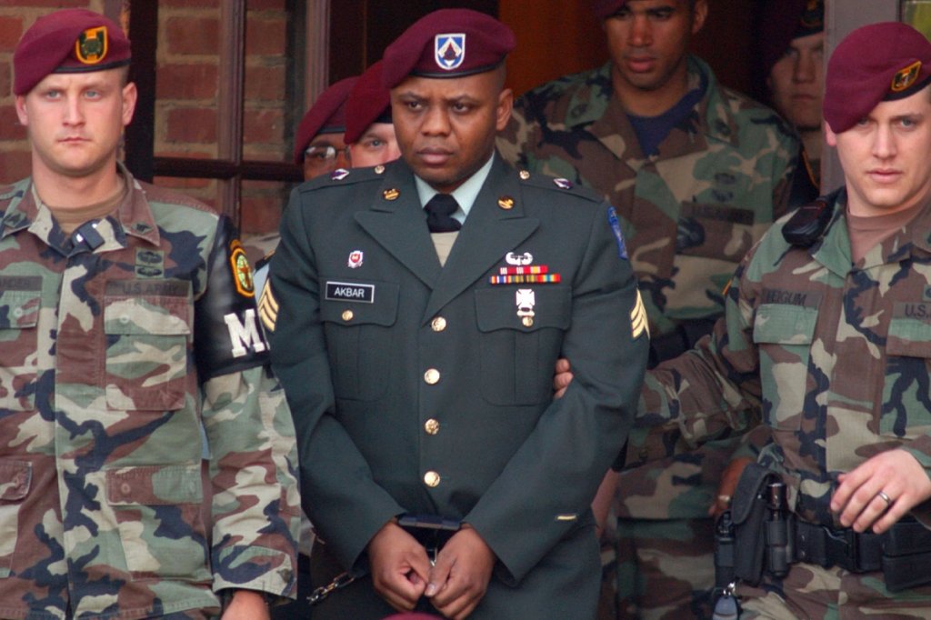 Sgt. Hasan Akbar led from the Staff Judge Advocate Building after sentencing to the military's death row