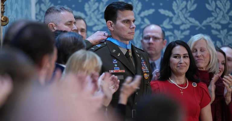 Chief Warrant Officer Eric Slover receives the Congressional Medal of Honor during U.S. President Donald Trump's State of the Union address during a Joint Session of Congress at the U.S. Capitol on February 24, 2026, in Washington, DC.