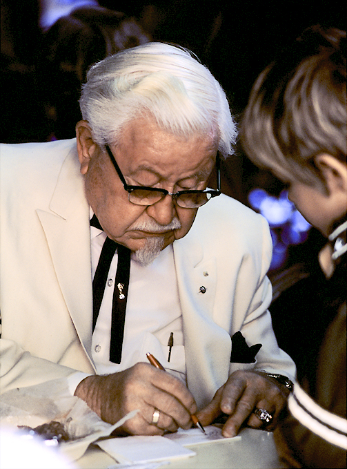 Kentucky Colonel Harland Sanders in the 1970s, in character