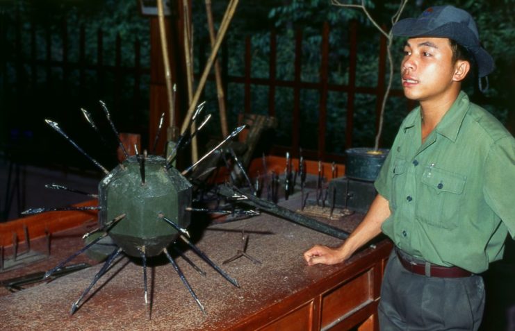 Vietnam War Mace Trap on display
