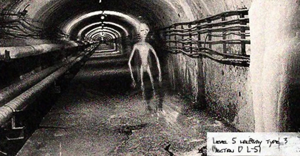 An alleged photo of an alien traversing New Mexico's underground tunnels,