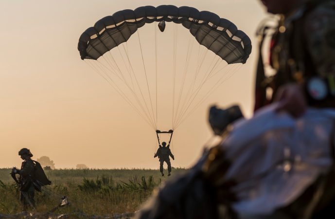Here’s what it looks like when paratroopers jump out of a helicopter