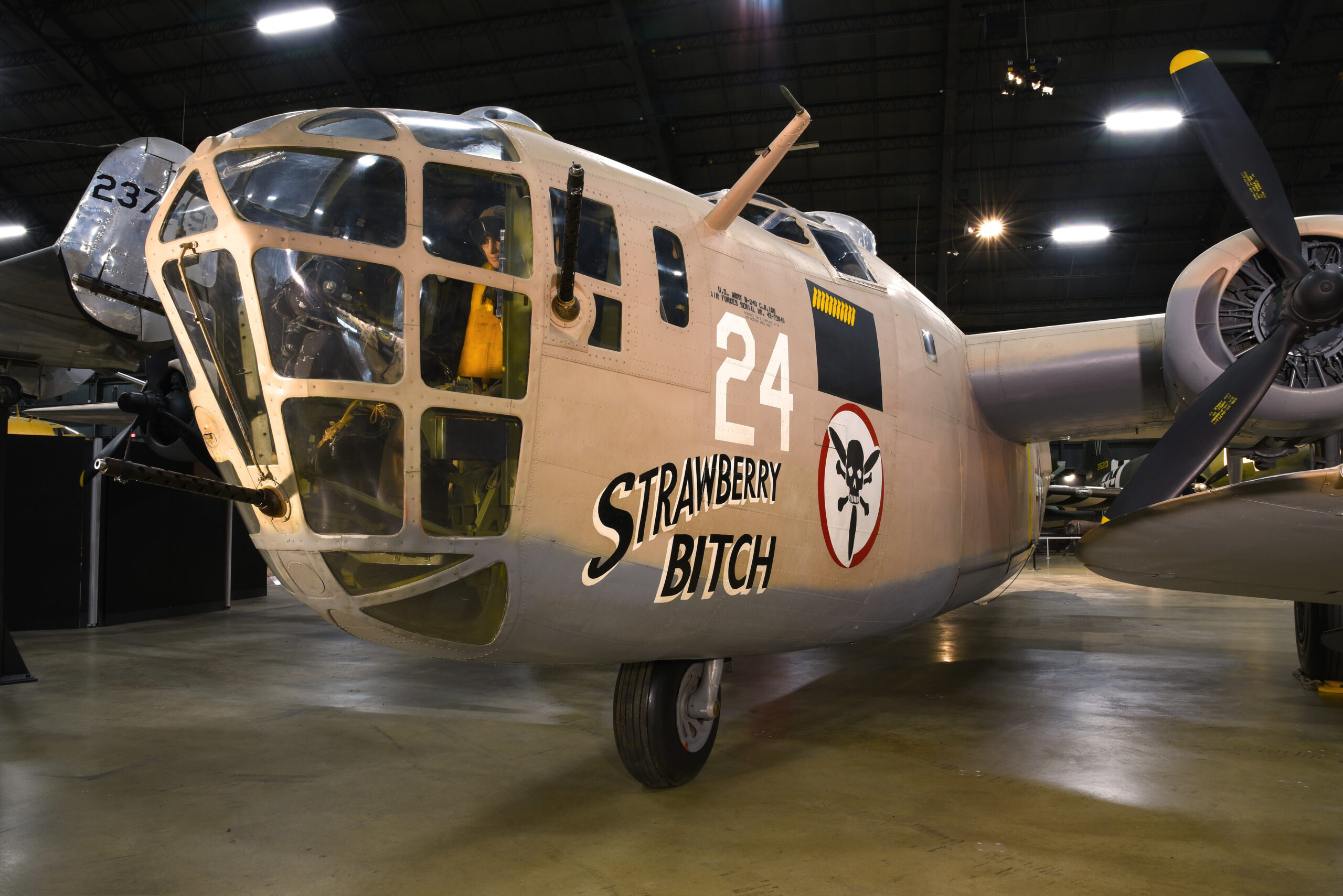 Consolidated B-24D Liberator in the World War II Gallery at the National Museum of the United States Air Force.