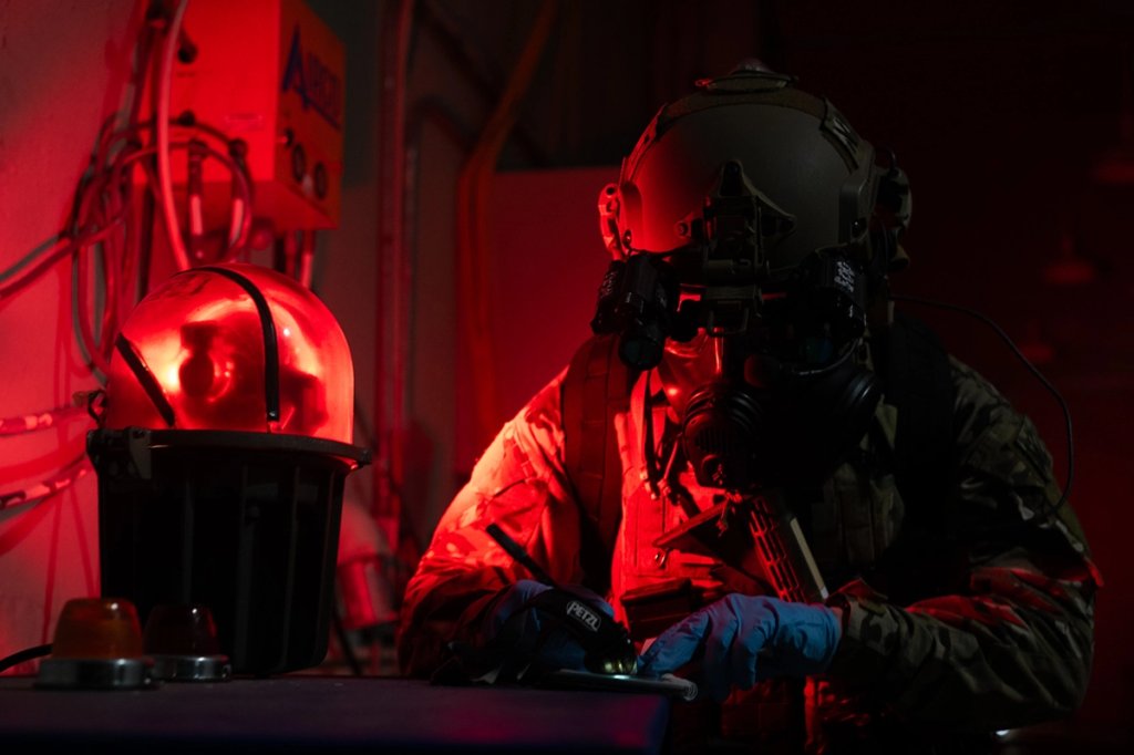 army NDT  Nuclear Disablement Team 1 trained with Army Rangers from the 75th Ranger Regiment during operations under simulated fire at the decommissioned pulse radiation facility, June 6. U.S. Army photo by Sgt. Daniel R. Hernandez.