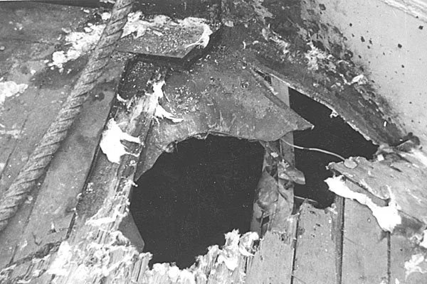 uss wisconsin korean war damage