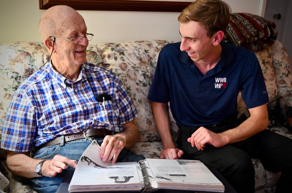 Benjamin Mack-Jackson and WWII veteran Jim Frolking