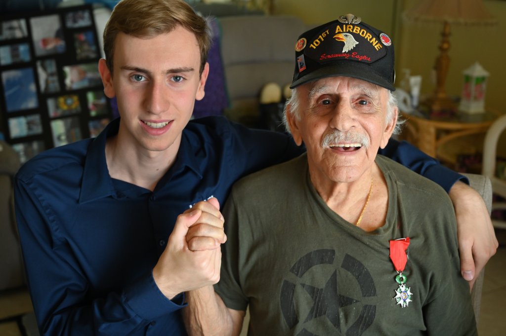 Benjamin Mack-Jackson and WWII veteran Michael Camasso