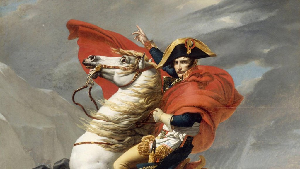 Famous painting of Napoleon riding his horse Marengo